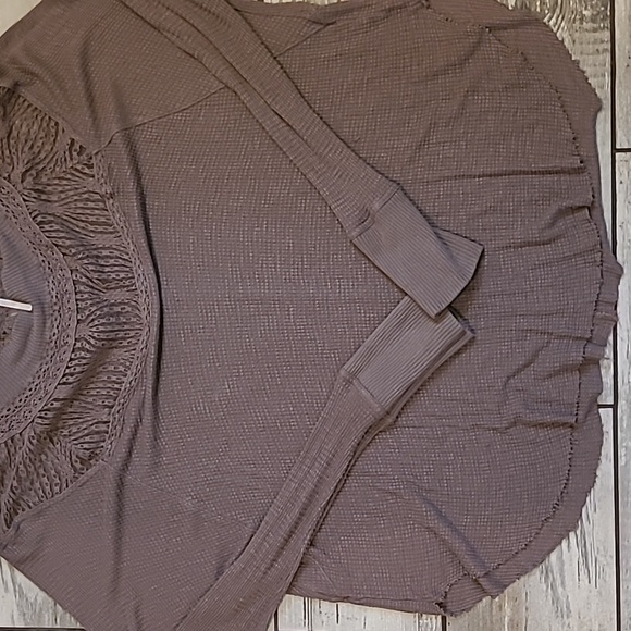 Free People Spring Valley Taupe Lightweight Thermal Knit Lace Tunic Top Wmns L - Picture 4 of 14